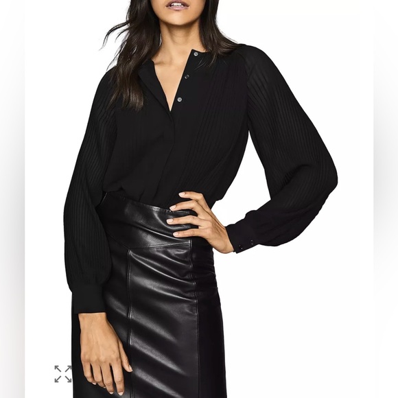 Reiss Tops - REISS Editha Pleated Detailed Button Down Long Sleeve Blouse Black US Size 4